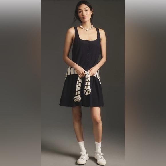 NWT By Anthropologie Square-Neck Seersucker Mini Dress - Picture 2 of 4